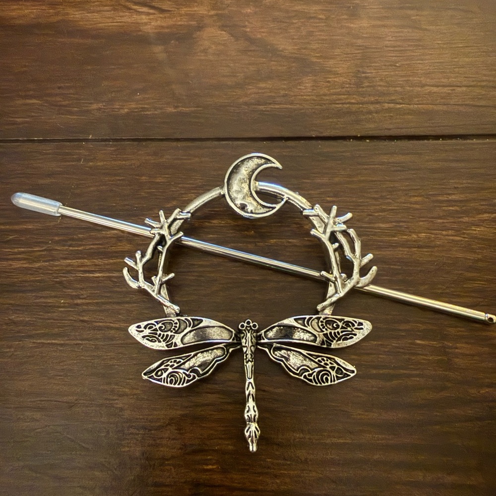 Silver Dragonfly Moon Hair Pin - Picture 2 of 3